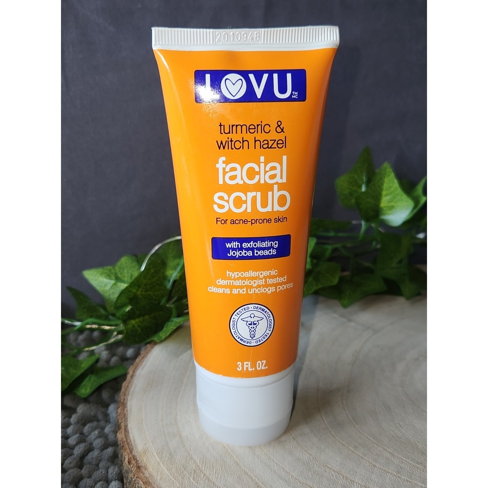 Lovu Tumeric & Witch Hazel Facial Scrub Exfoliating Jojoba Beads~NEW/SEALED